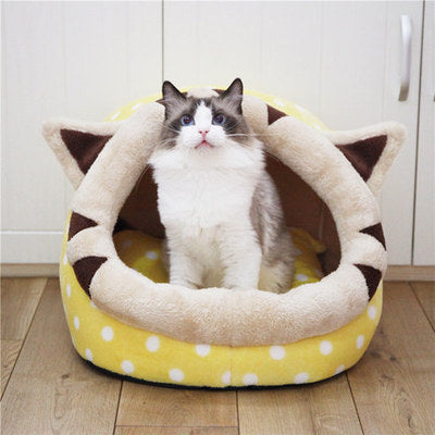 KFX-1196221 Cozy Indoor Cat Bed with Removable Washable Cushion - Soft Fabric Pet House for Cats and Small Dogs