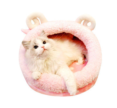 KFX-1196221 Cozy Indoor Cat Bed with Removable Washable Cushion - Soft Fabric Pet House for Cats and Small Dogs