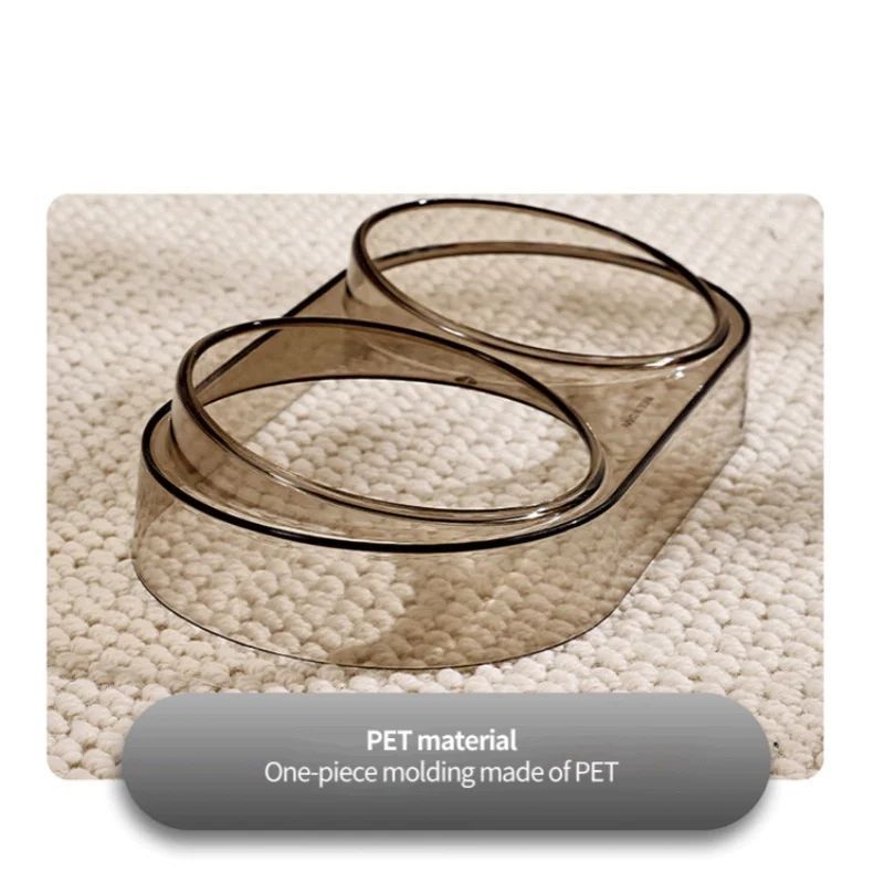 KFX-1196349 Transparent Double Pet Bowl for Cats and Dogs - Ideal for Eating and Drinking