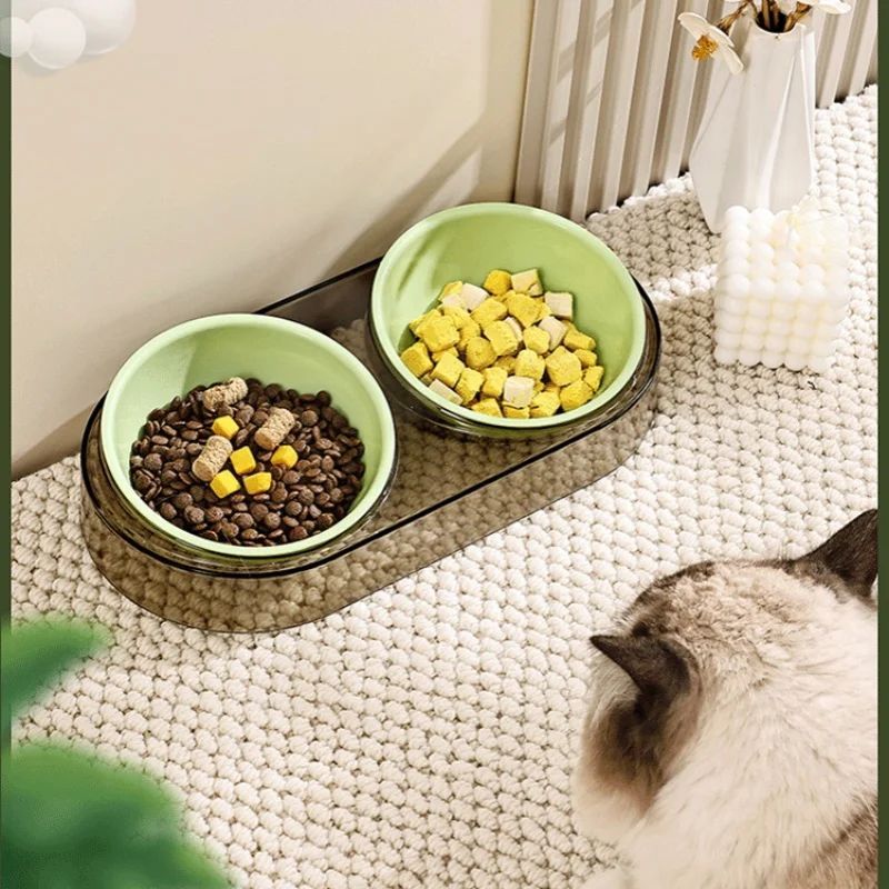 KFX-1196349 Transparent Double Pet Bowl for Cats and Dogs - Ideal for Eating and Drinking