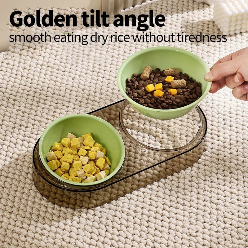 KFX-1196349 Transparent Double Pet Bowl for Cats and Dogs - Ideal for Eating and Drinking