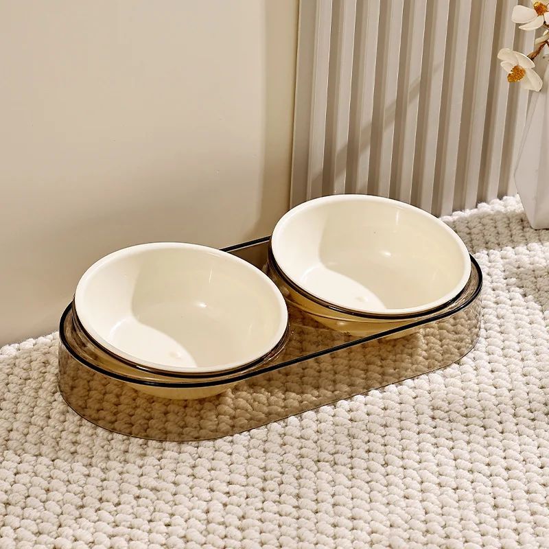 KFX-1196349 Transparent Double Pet Bowl for Cats and Dogs - Ideal for Eating and Drinking