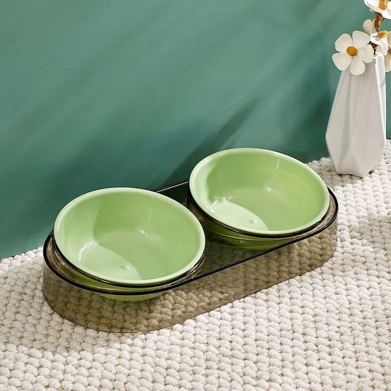 KFX-1196349 Transparent Double Pet Bowl for Cats and Dogs - Ideal for Eating and Drinking