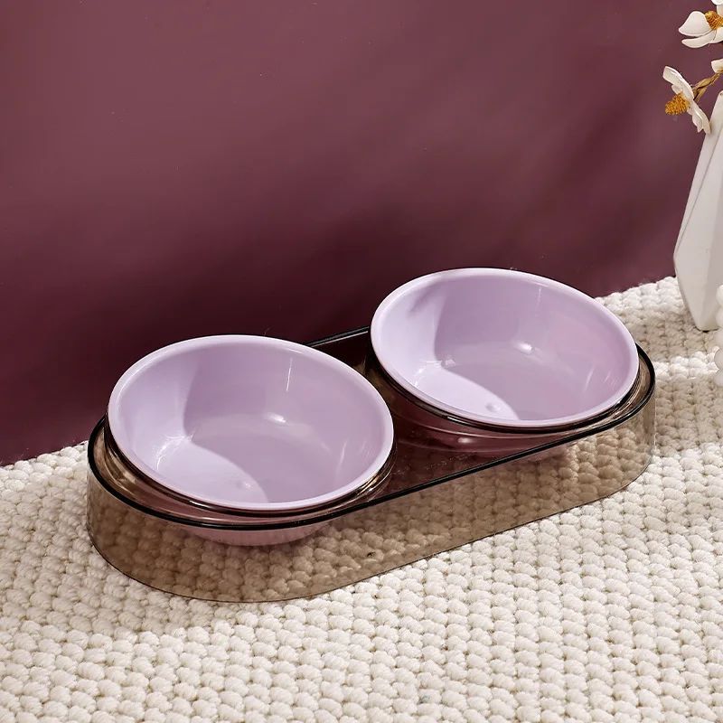 KFX-1196349 Transparent Double Pet Bowl for Cats and Dogs - Ideal for Eating and Drinking