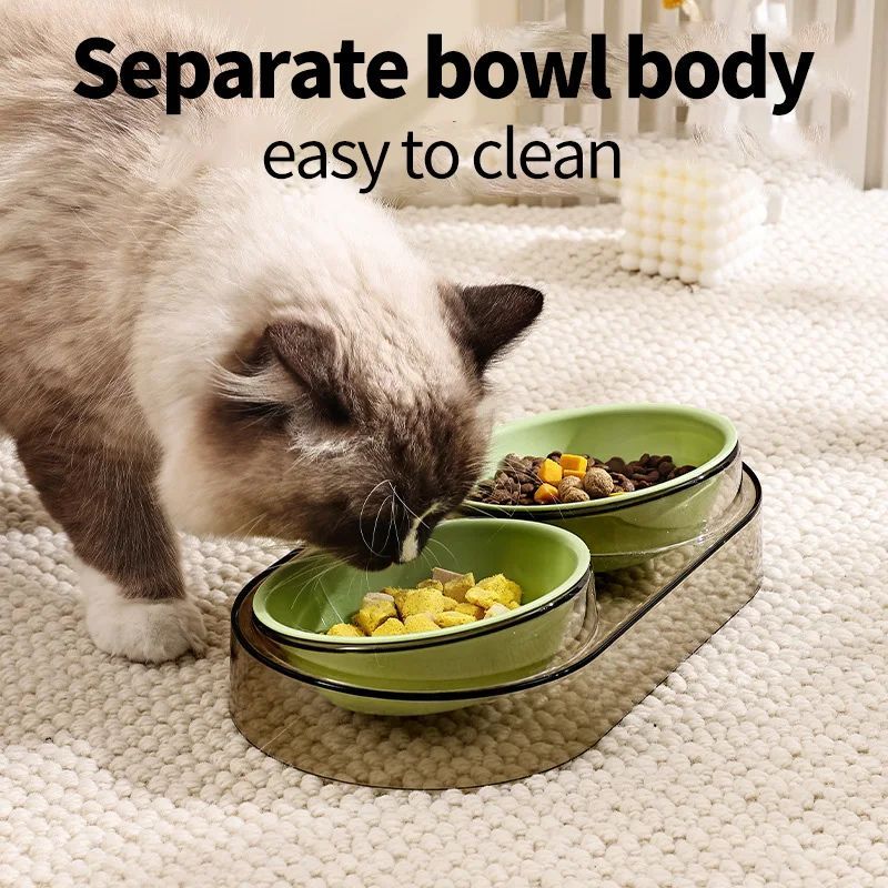 KFX-1196349 Transparent Double Pet Bowl for Cats and Dogs - Ideal for Eating and Drinking