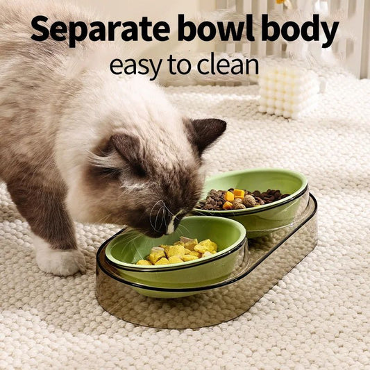KFX-1196349 Transparent Double Pet Bowl for Cats and Dogs - Ideal for Eating and Drinking
