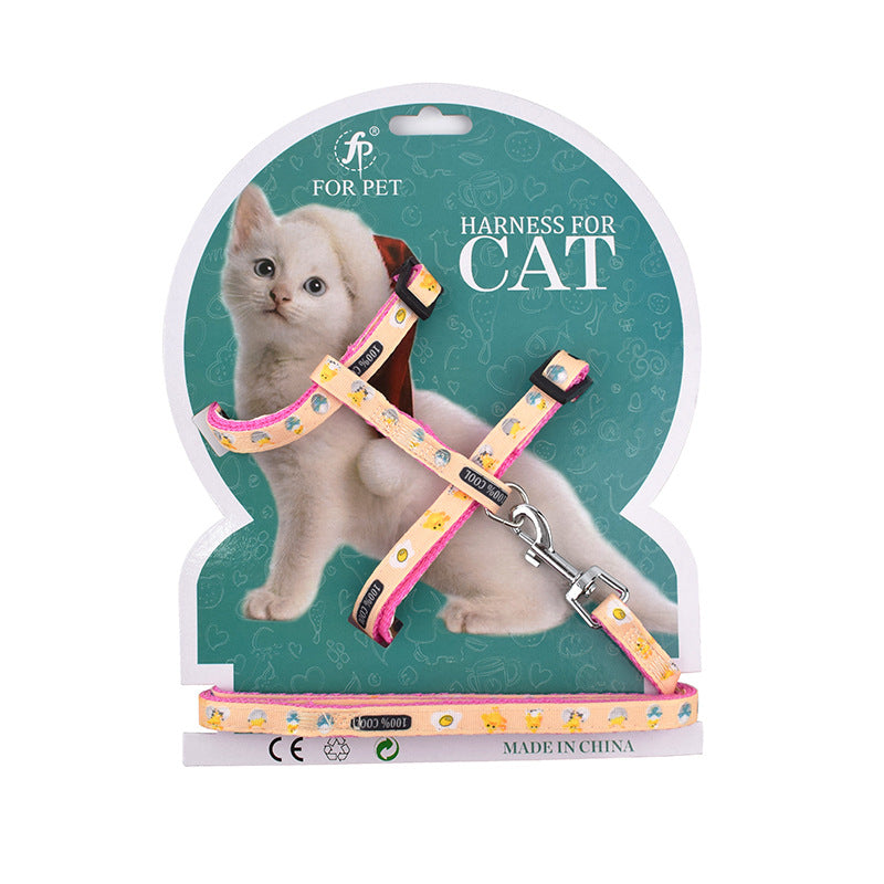KFX-1197629 Cartoon Print Nylon Pet Chest Strap for Cats - Adjustable Length 120CM