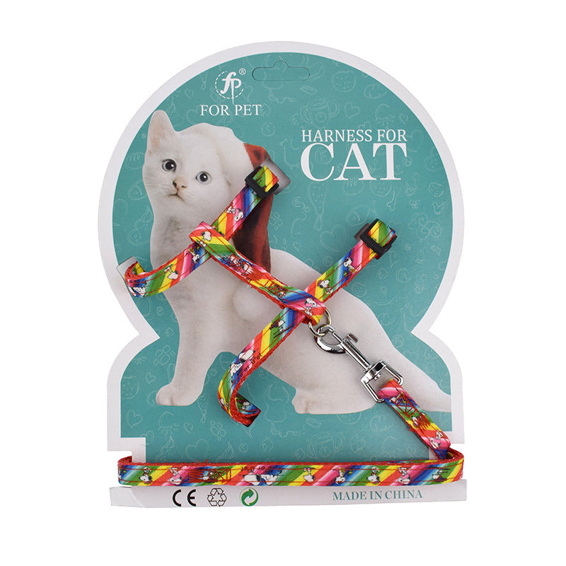 KFX-1197629 Cartoon Print Nylon Pet Chest Strap for Cats - Adjustable Length 120CM
