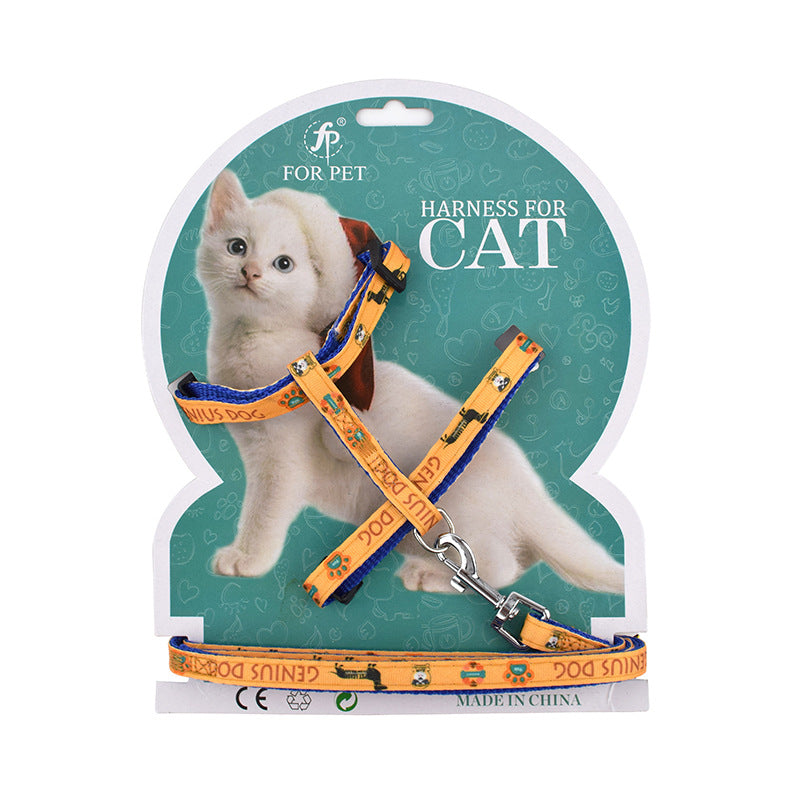 KFX-1197629 Cartoon Print Nylon Pet Chest Strap for Cats - Adjustable Length 120CM
