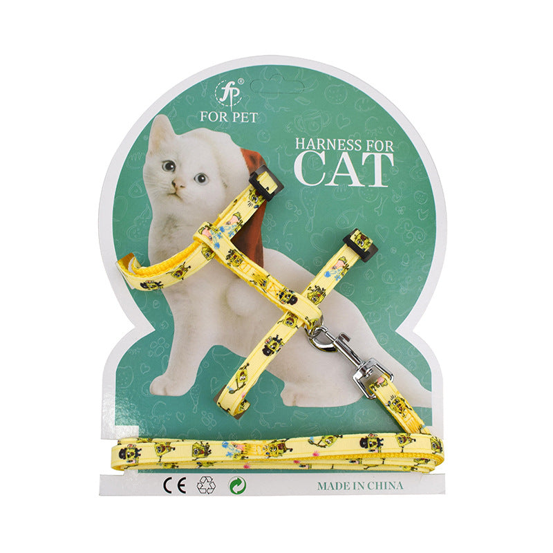 KFX-1197629 Cartoon Print Nylon Pet Chest Strap for Cats - Adjustable Length 120CM