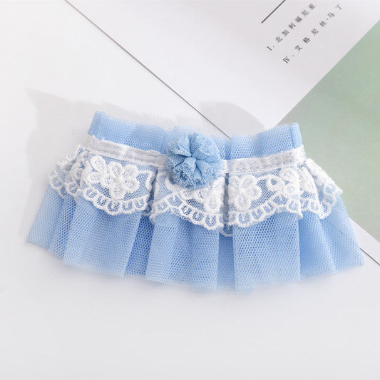 KFX-1198141 Elegant Lace Pearl Cat Collar - Pink & Blue Mesh Options Available, Multiple Sizes