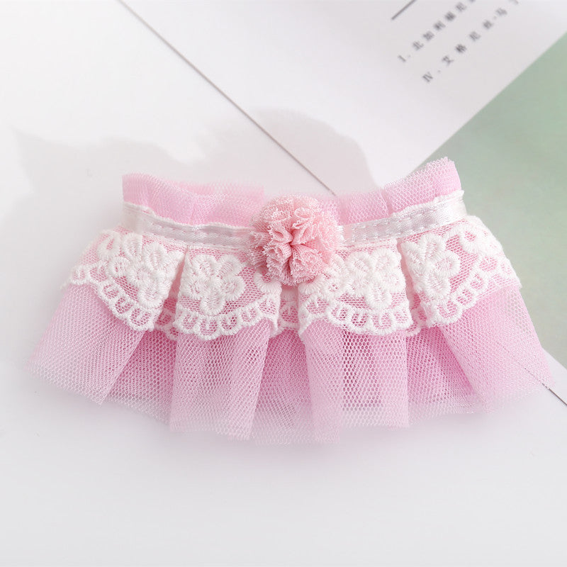 KFX-1198141 Elegant Lace Pearl Cat Collar - Pink & Blue Mesh Options Available, Multiple Sizes
