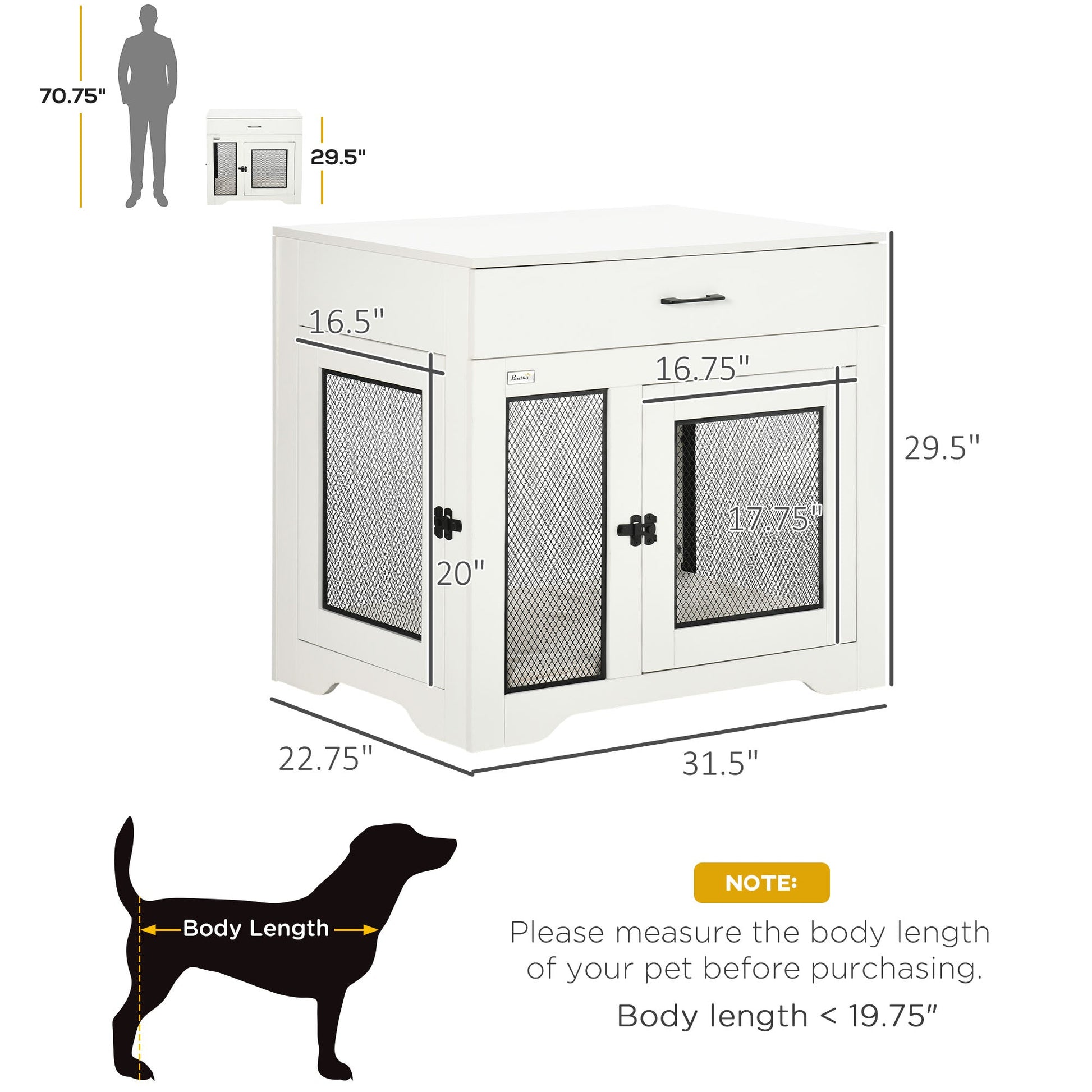 KFX-1199805 Stylish Indoor Dog Crate with Soft Water-Resistant Cushion and Storage Drawer, Suitable for Small Dogs
