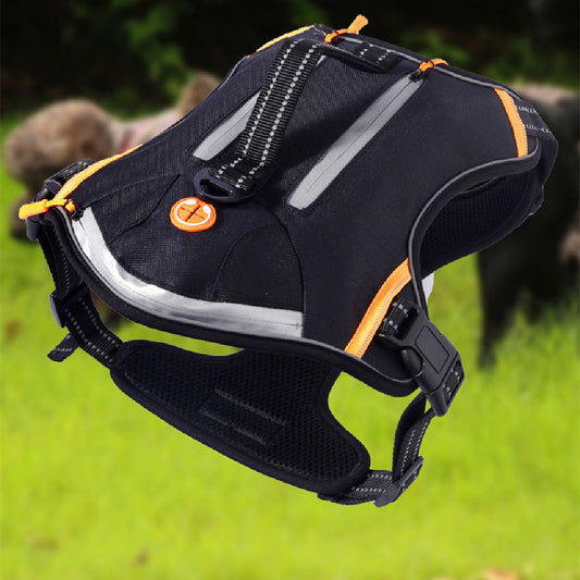 KFX-1201213 Durable Black Pet Chest Strap with Traction Rope - Sizes M, L, XL, S