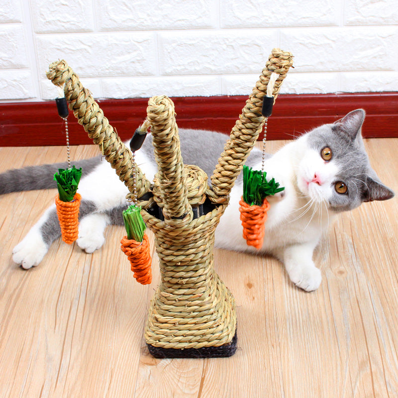 KFX-1202109 Cartoon Cat Claw Grinding Toy with Metal Support Frame and Durable Hemp Rope
