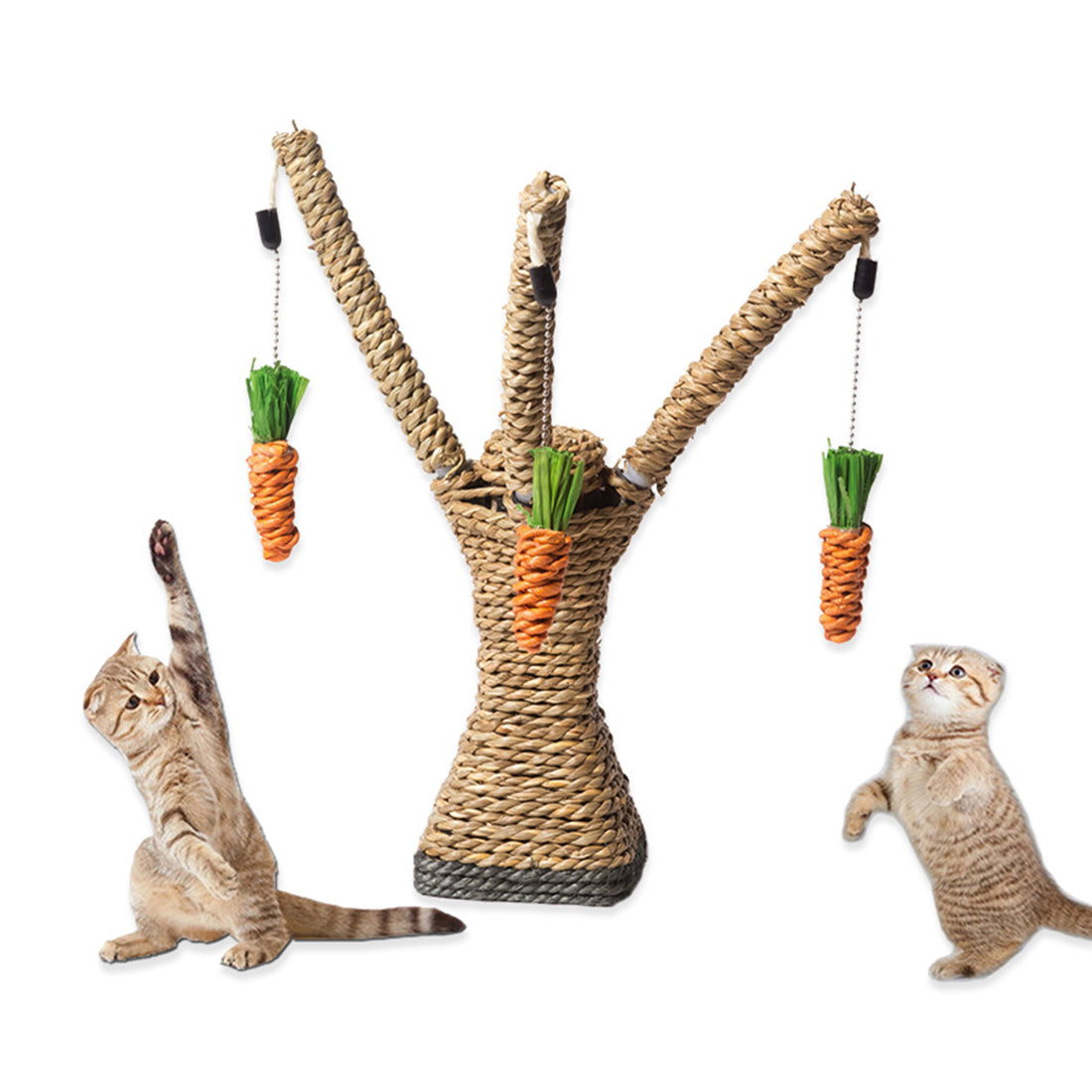 KFX-1202109 Cartoon Cat Claw Grinding Toy with Metal Support Frame and Durable Hemp Rope