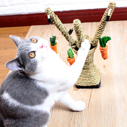 KFX-1202109 Cartoon Cat Claw Grinding Toy with Metal Support Frame and Durable Hemp Rope