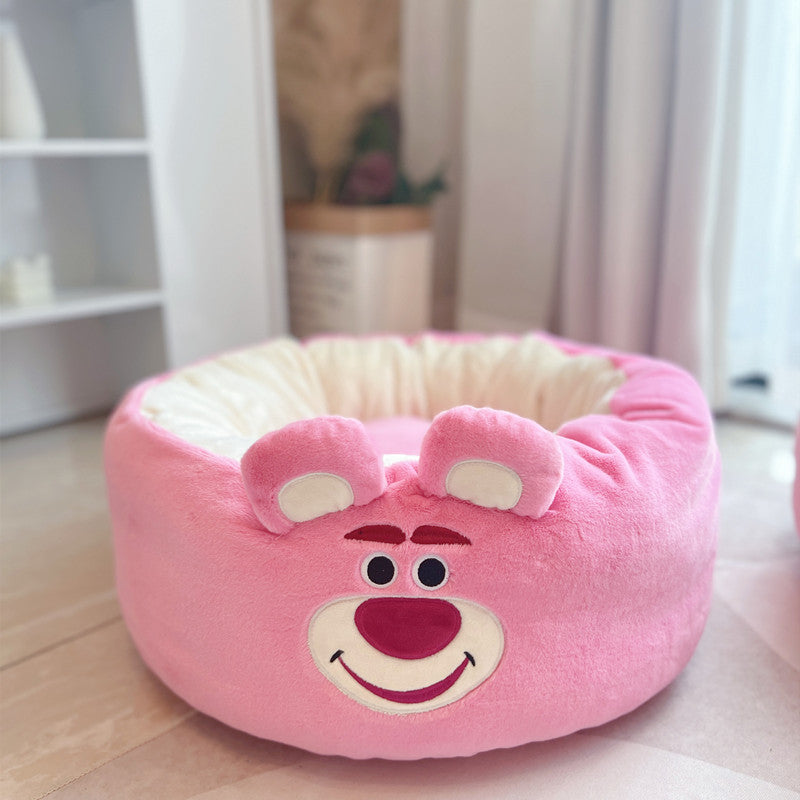 KFX-1209149 Cartoon Red Panda Plush Pet Nest Cushion for Autumn and Winter - Round Bed in Three Sizes