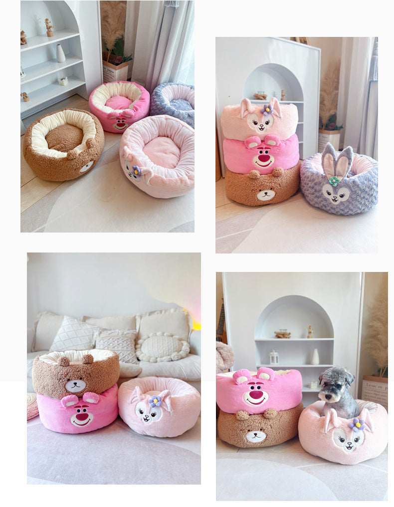 KFX-1209149 Cartoon Red Panda Plush Pet Nest Cushion for Autumn and Winter - Round Bed in Three Sizes