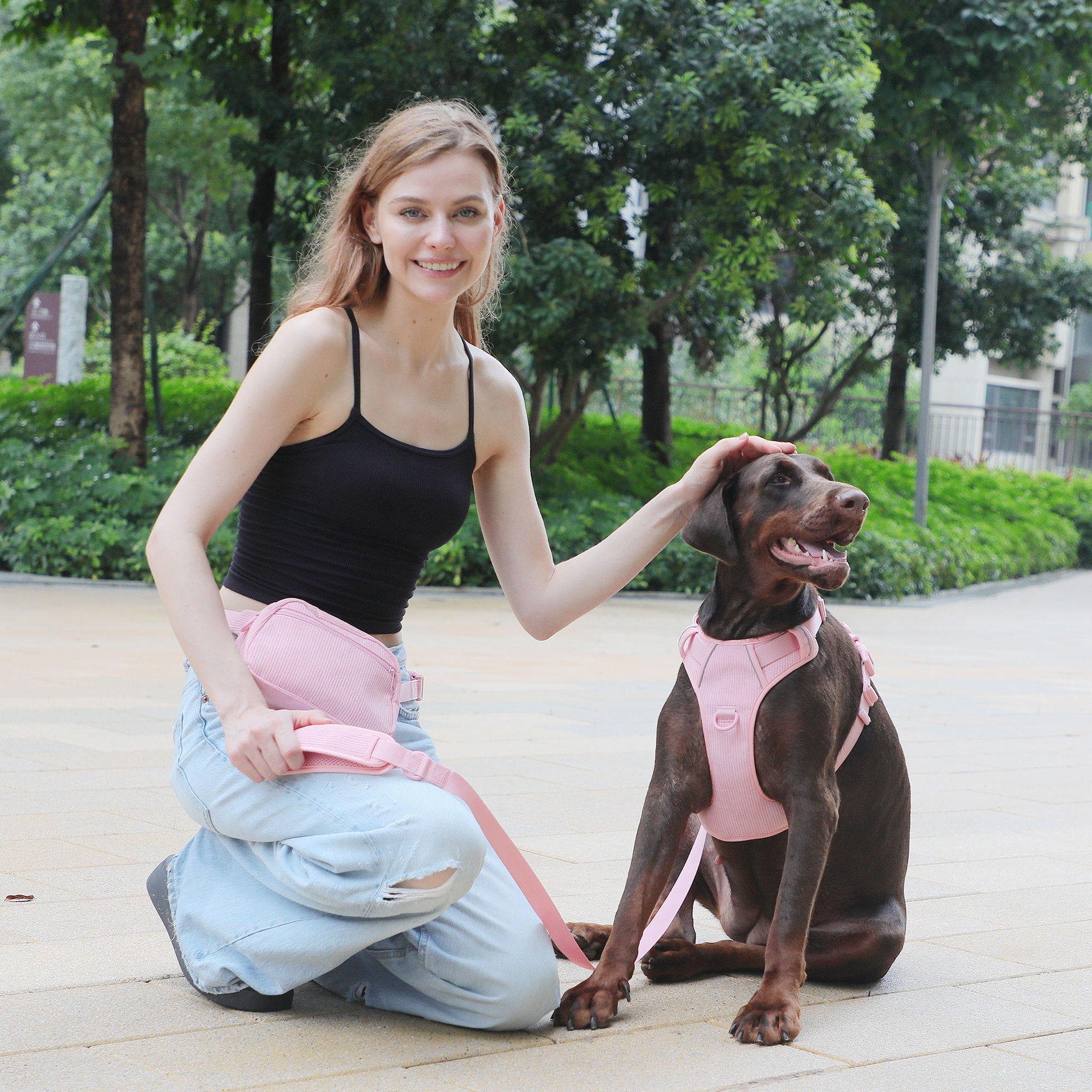 KFX-1209661 Cherry Blossom Pink Corduroy Pet Walking Set with Collar, Leash, Chest Harness & Mini Backpack