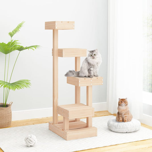 KFX-1210941 Multi-Level Cat Tree with Four Platforms Made of Solid Pine Wood, 45.5x49x103 cm