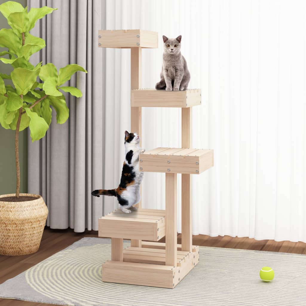 KFX-1210941 Multi-Level Cat Tree with Four Platforms Made of Solid Pine Wood, 45.5x49x103 cm