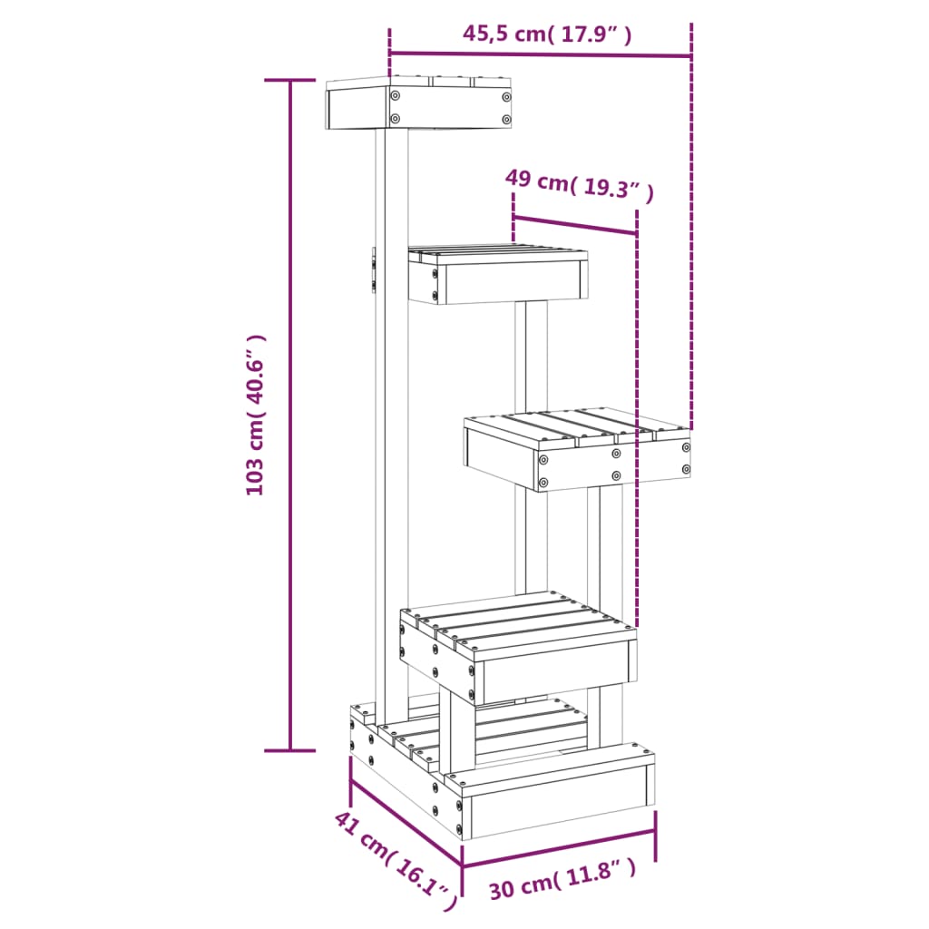 KFX-1210941 Multi-Level Cat Tree with Four Platforms Made of Solid Pine Wood, 45.5x49x103 cm