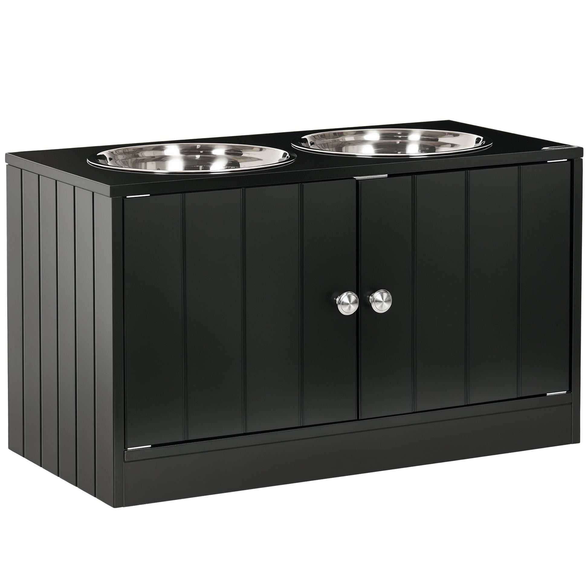 KFX-1213629 Elevated Dog Bowl Station with 44L Storage Cabinet and Stainless Steel Bowls, Black