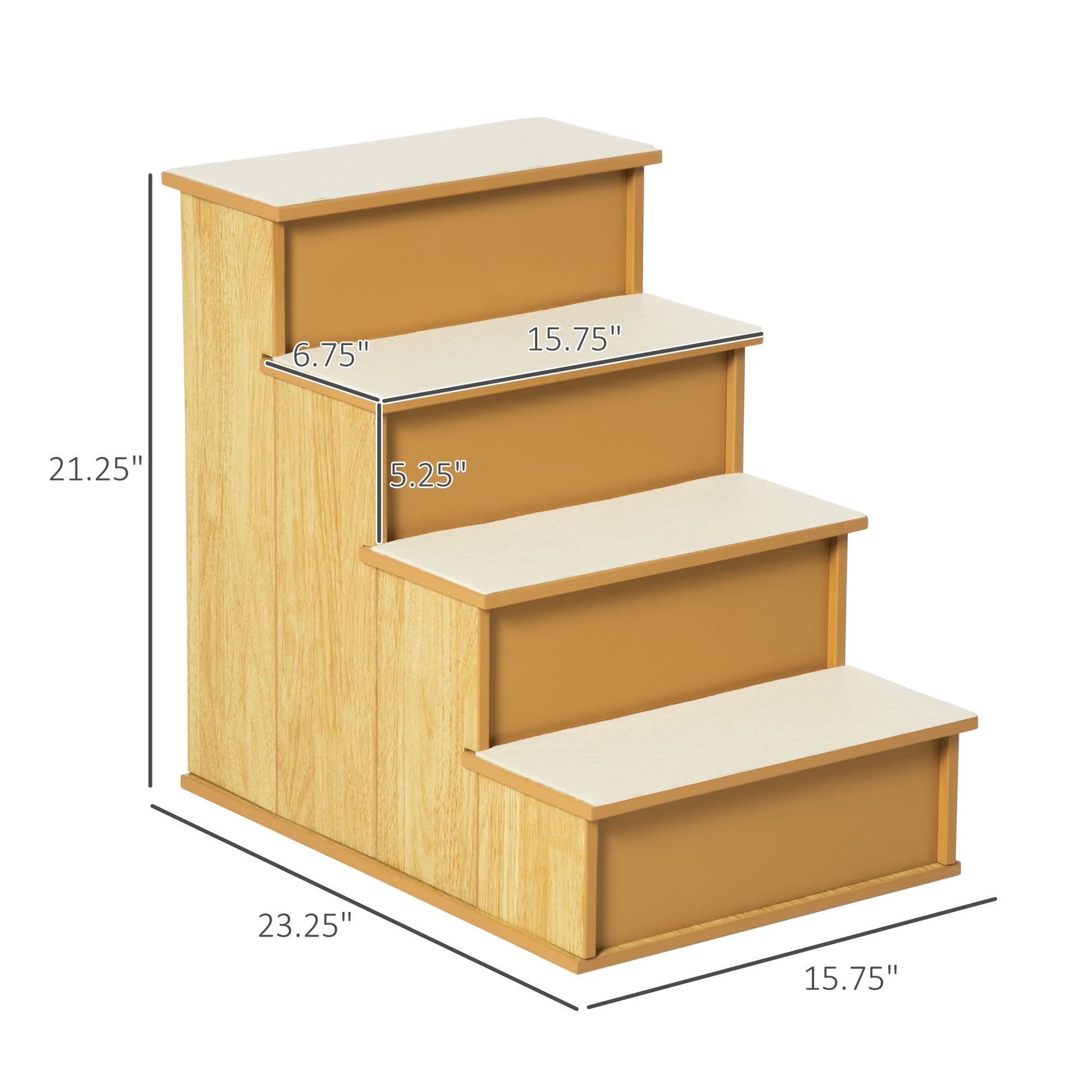 KFX-1218877 Cushioned Pet Stairs for Small Dogs and Cats, Removable Cover, Supports Up to 22 lbs, Natural Finish