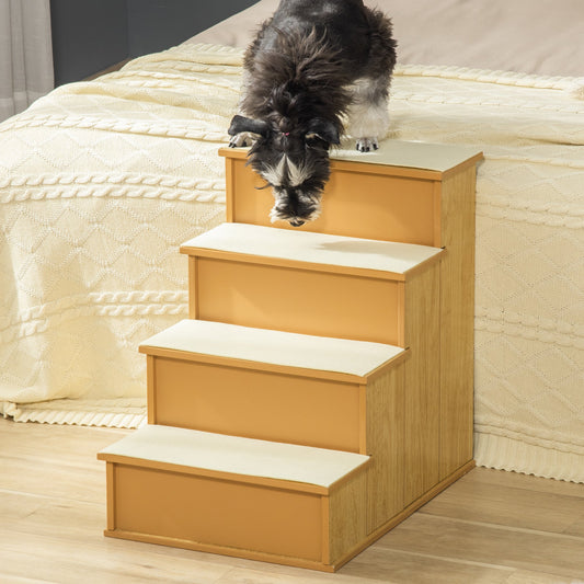 KFX-1218877 Cushioned Pet Stairs for Small Dogs and Cats, Removable Cover, Supports Up to 22 lbs, Natural Finish
