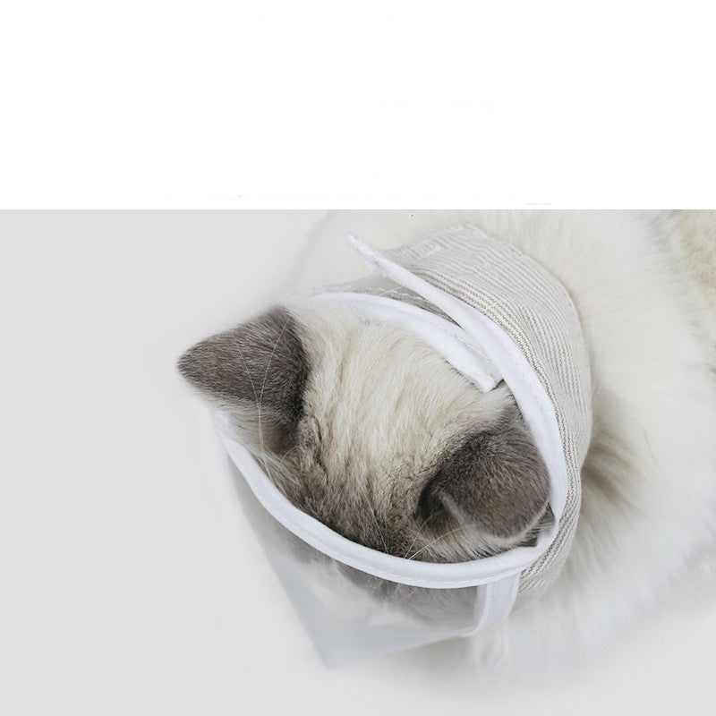 KFX-1219005 Transparent Cat Eye Anti-Bite Cleaning Mask for Cats - PVC and Cotton, White, Size S/M Available
