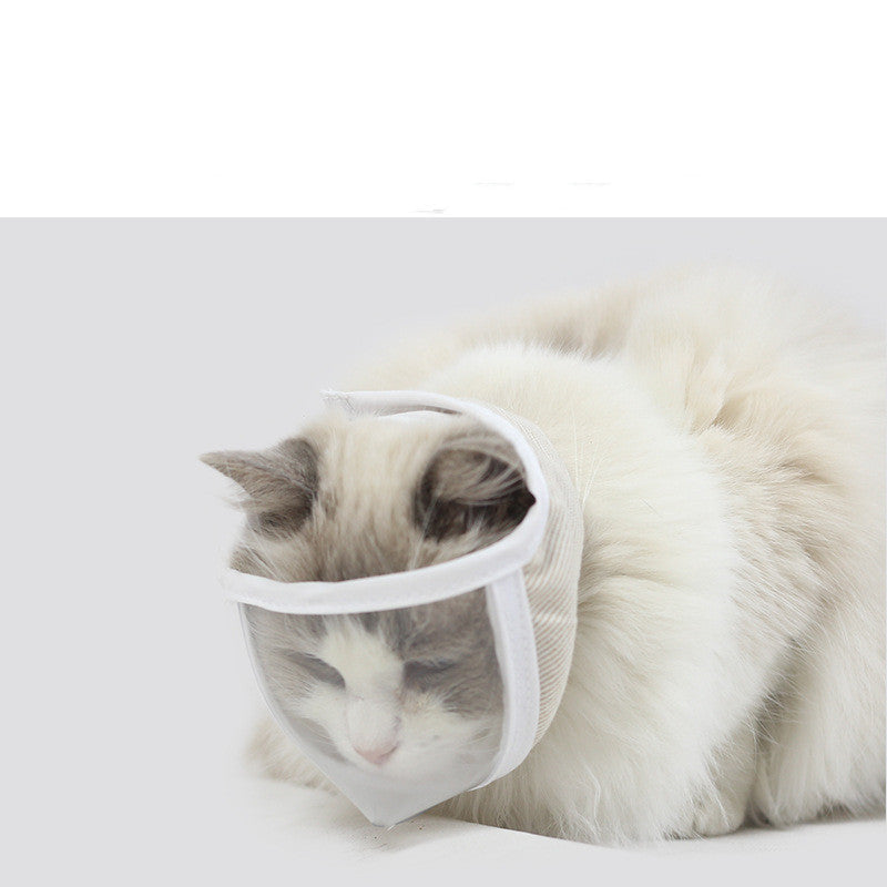 KFX-1219005 Transparent Cat Eye Anti-Bite Cleaning Mask for Cats - PVC and Cotton, White, Size S/M Available