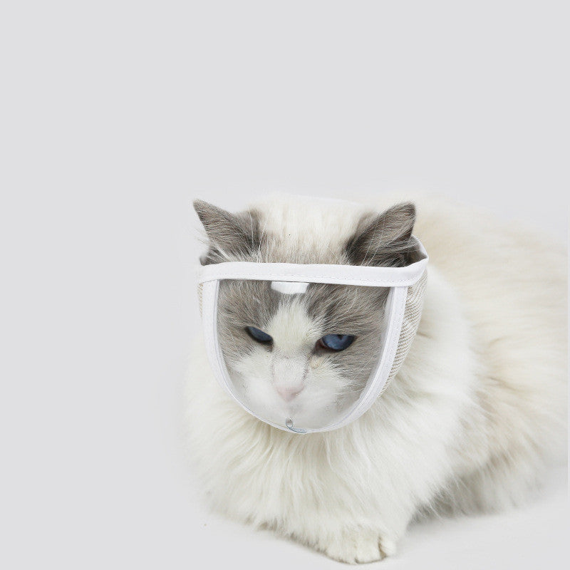 KFX-1219005 Transparent Cat Eye Anti-Bite Cleaning Mask for Cats - PVC and Cotton, White, Size S/M Available