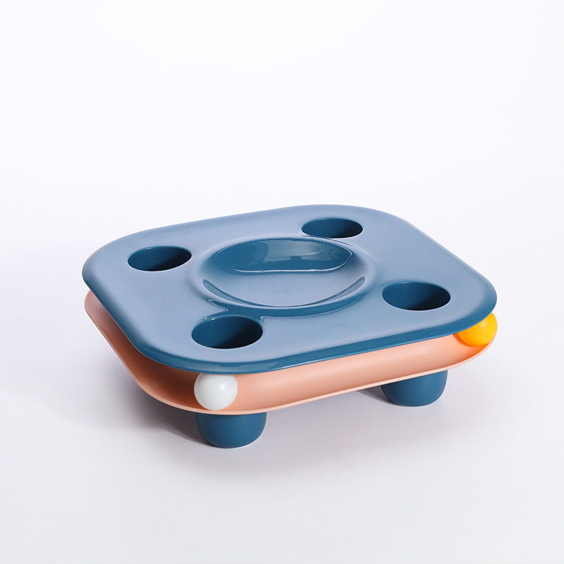 KFX-1220669 All-in-One Multifunctional Cat Food Bowl and Play Track Toy - Indigo/Pink, Green/White, Pink/White