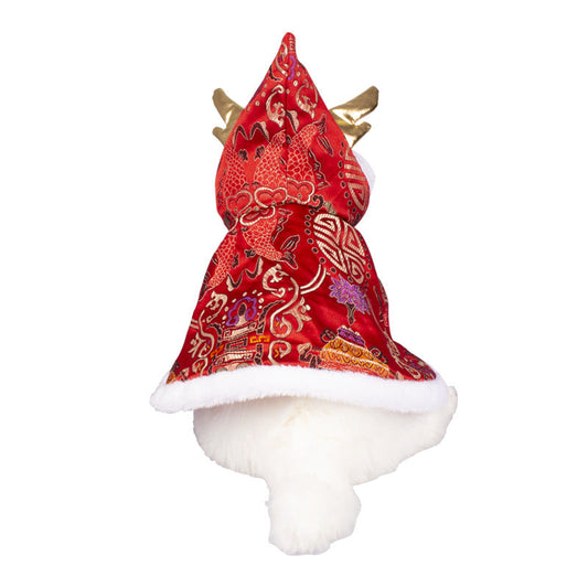 KFX-1221565 Elegant Brocade Satin Cloak for Dogs & Cats - Adjustable Size in Yellow and Red