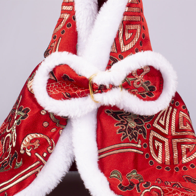 KFX-1221565 Elegant Brocade Satin Cloak for Dogs & Cats - Adjustable Size in Yellow and Red
