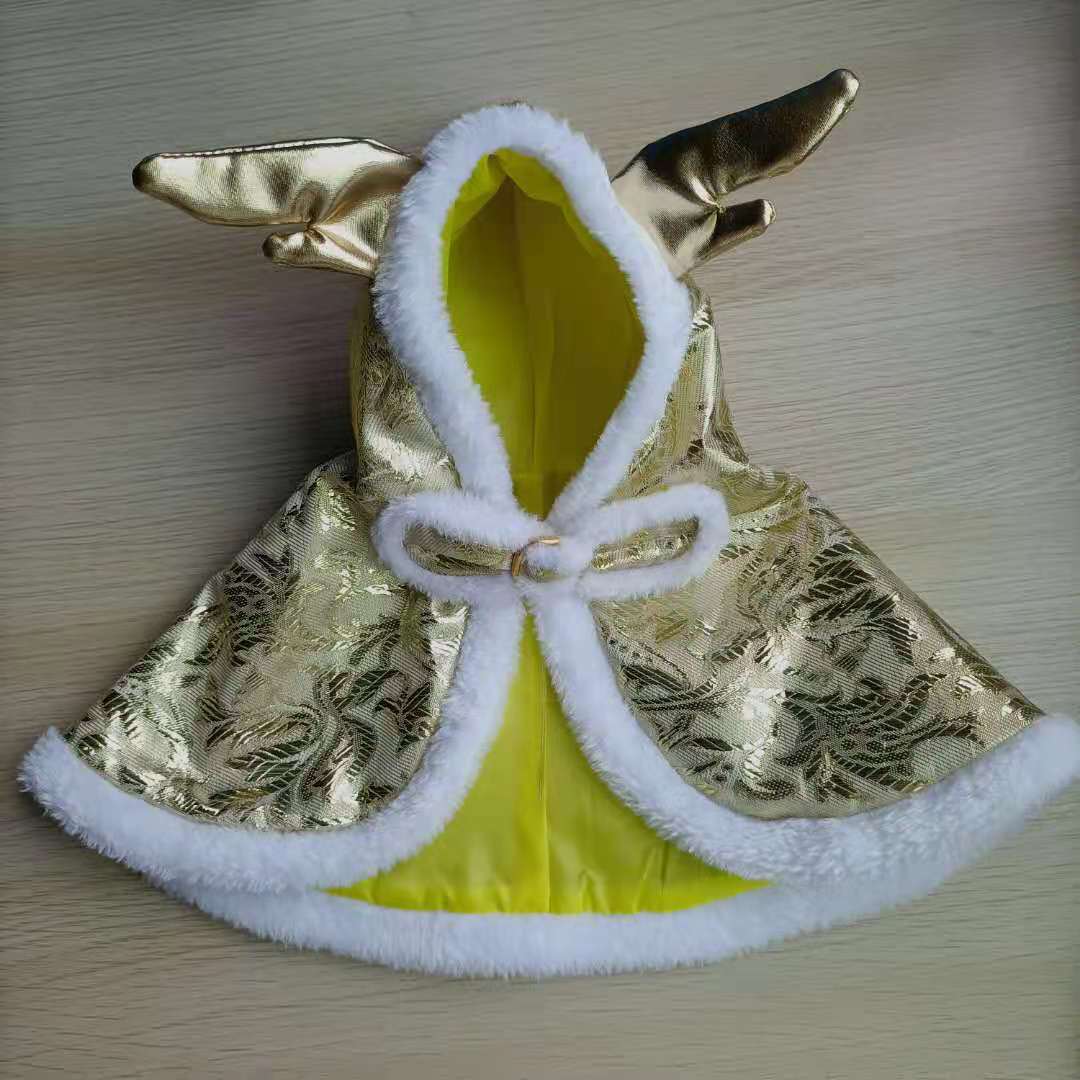 KFX-1221565 Elegant Brocade Satin Cloak for Dogs & Cats - Adjustable Size in Yellow and Red