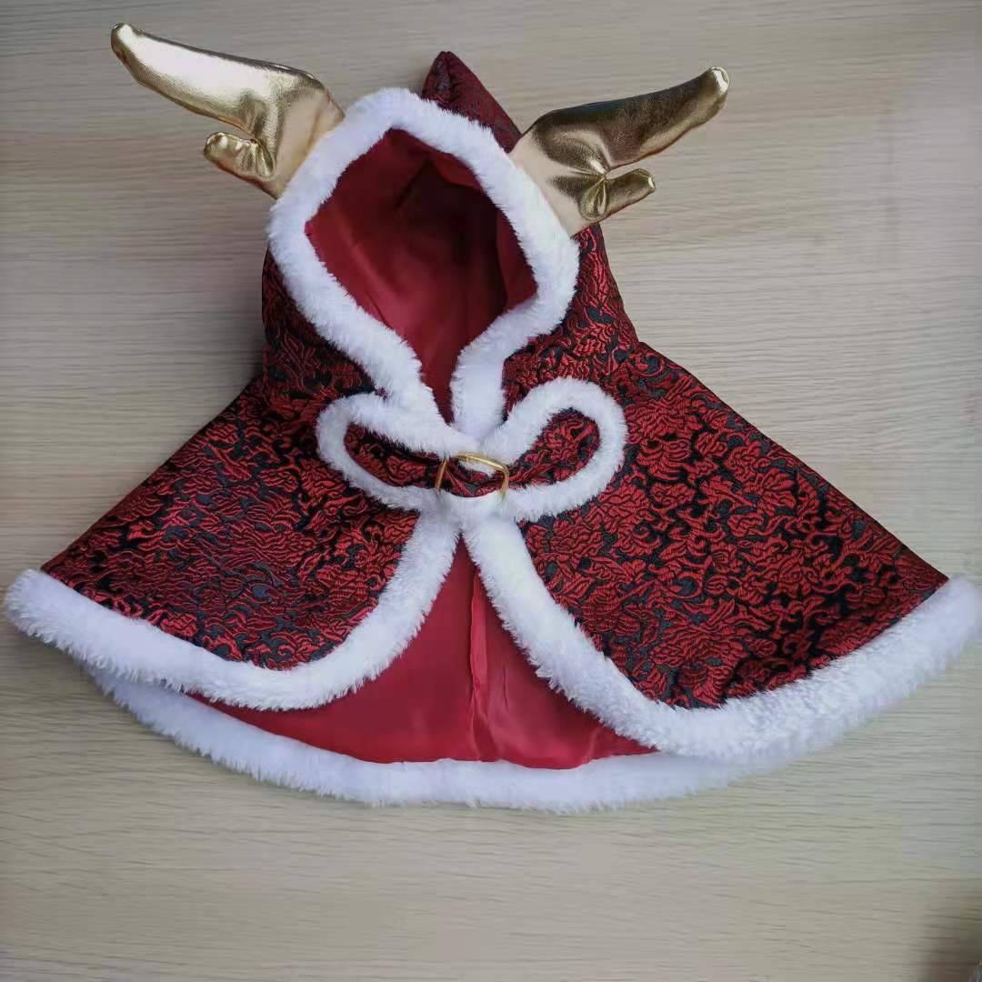 KFX-1221565 Elegant Brocade Satin Cloak for Dogs & Cats - Adjustable Size in Yellow and Red
