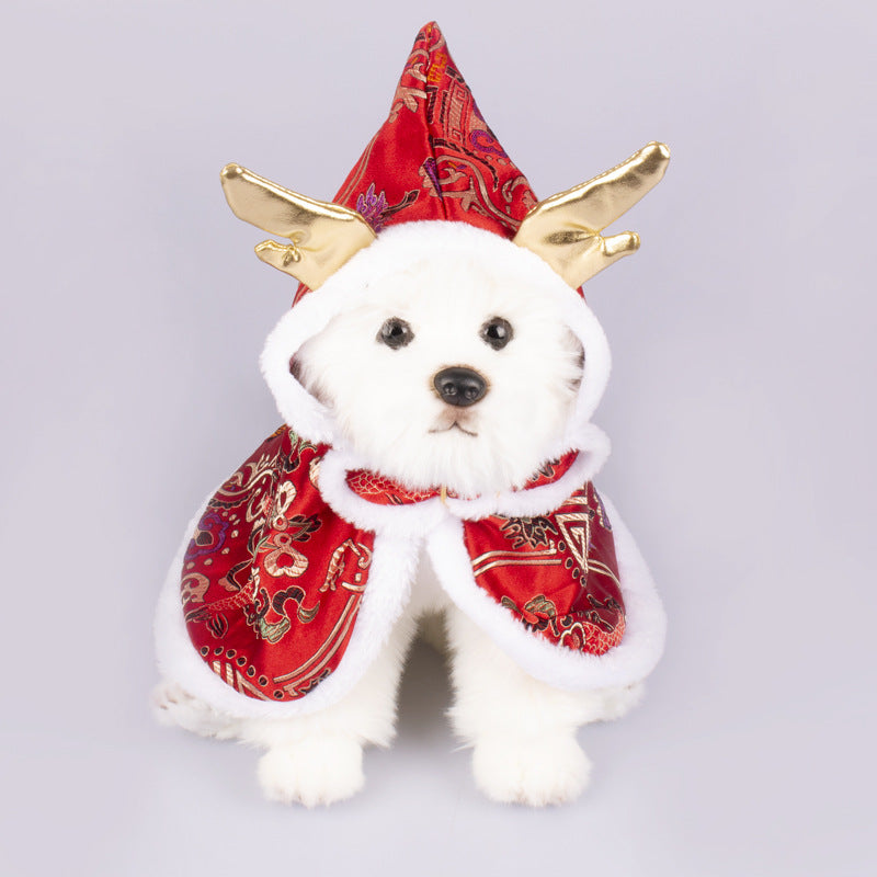 KFX-1221565 Elegant Brocade Satin Cloak for Dogs & Cats - Adjustable Size in Yellow and Red