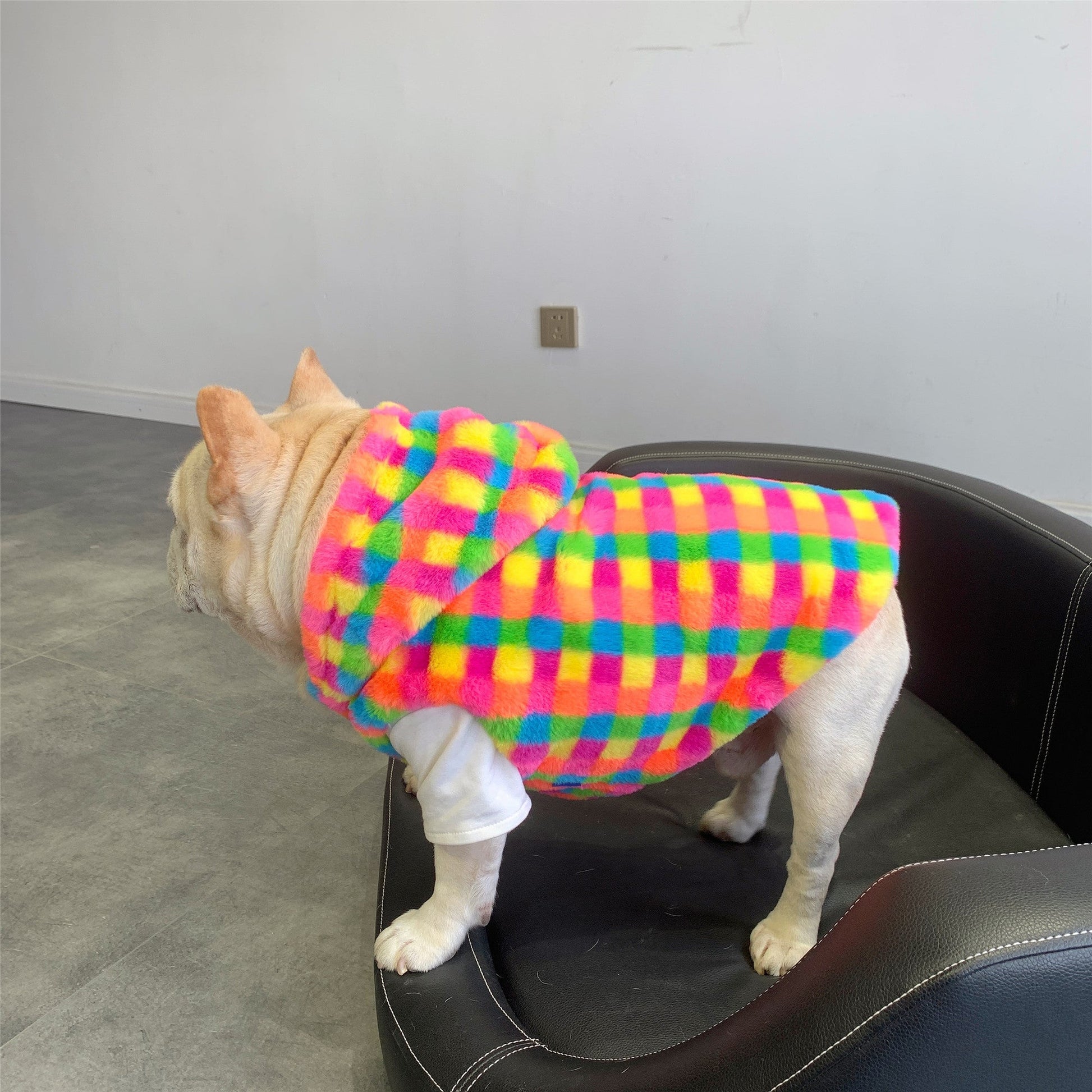 KFX-1227325 Cozy Rainbow Plaid Plush Vest for Dogs - Ideal for Autumn and Winter, Available in Multiple Sizes