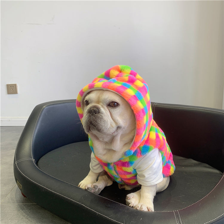 KFX-1227325 Cozy Rainbow Plaid Plush Vest for Dogs - Ideal for Autumn and Winter, Available in Multiple Sizes