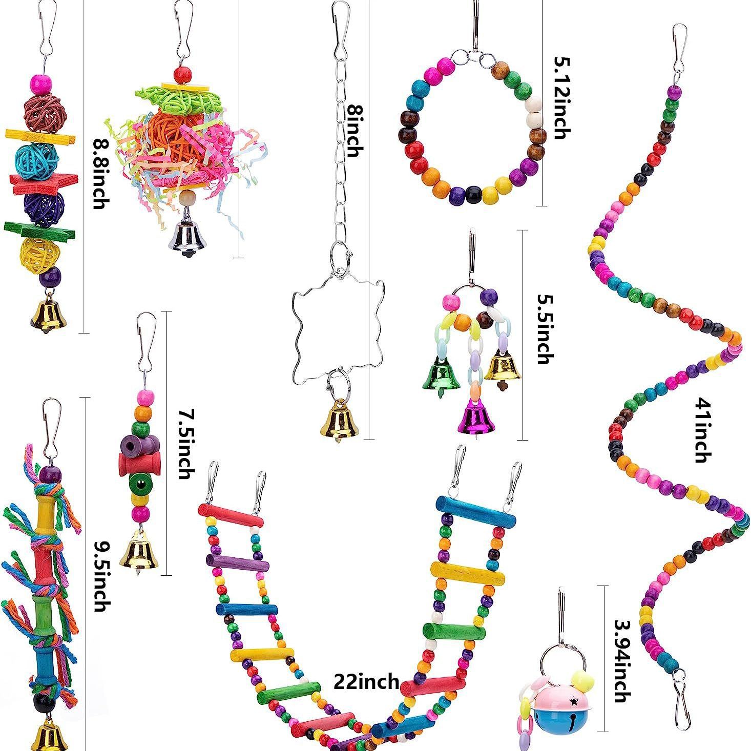 KFX-1232189 Wooden Parrot Toy Set with 7 Accessories for Birds - Swing, Perch, and More