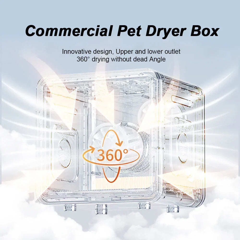 KFX-123219 Temperature Controlled Quiet Pet Dryer Box for Small Dogs and Cats - 110-240V ABS Plastic