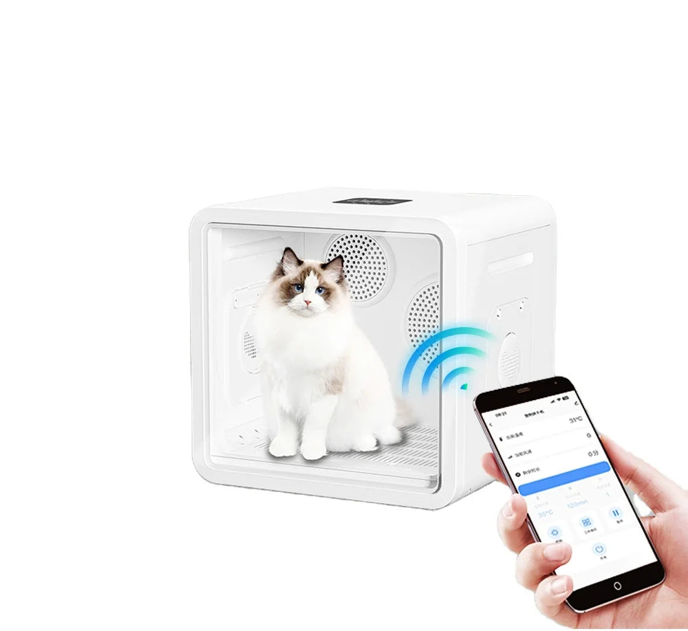 KFX-123219 Temperature Controlled Quiet Pet Dryer Box for Small Dogs and Cats - 110-240V ABS Plastic