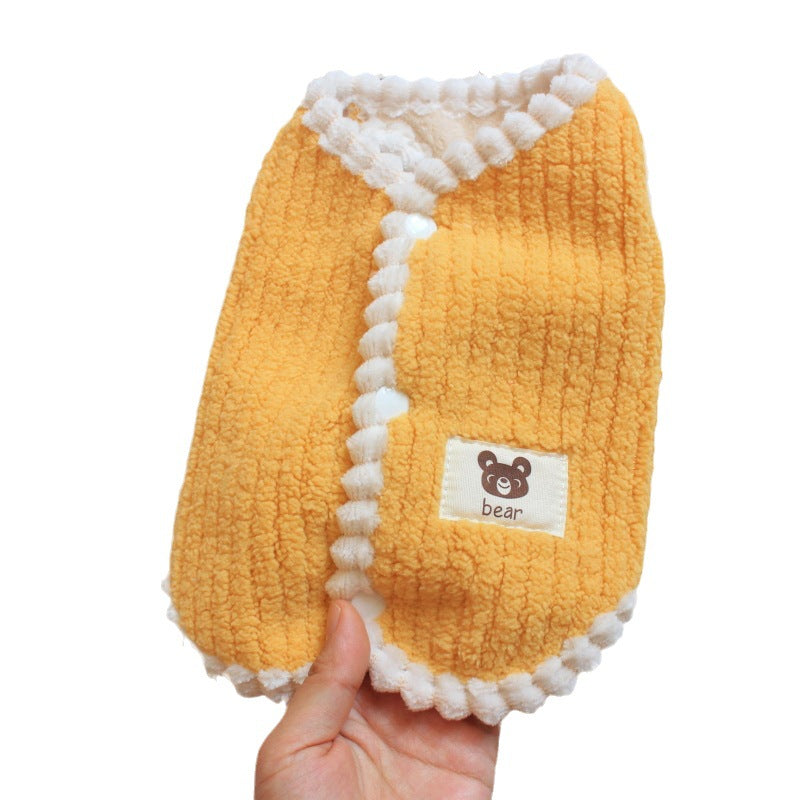 KFX-1233469 Corduroy Fleece Vest for Dogs and Cats - Striped Pattern in Brown, Watermelon Red, and Yellow, Casual Style, Multiple Sizes Available