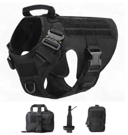 KFX-1234493 Tactical Elastic Leash and Harness Set for Pets - Nylon, Multiple Colors Available