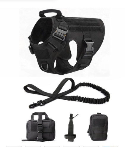 KFX-1234493 Tactical Elastic Leash and Harness Set for Pets - Nylon, Multiple Colors Available