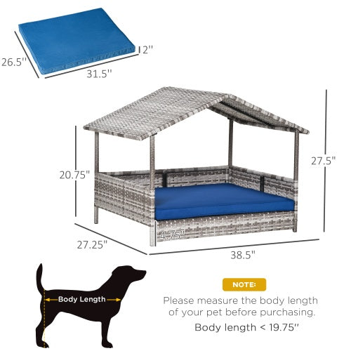 KFX-1234749 PawHut Rattan Dog House with Canopy and Waterproof Mat for Small to Medium Dogs