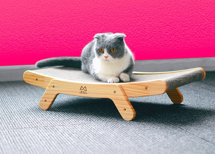 KFX-1234877 Durable Corrugated Cat Scratch Board with Solid Wood Frame - 55 x 32.5 x 13 cm