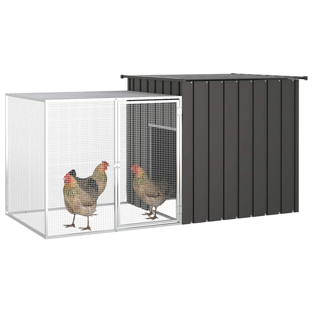 KFX-1236285 Galvanized Steel Chicken Coop - Anthracite 200x91x100 cm with Secure Gate and Easy Assembly